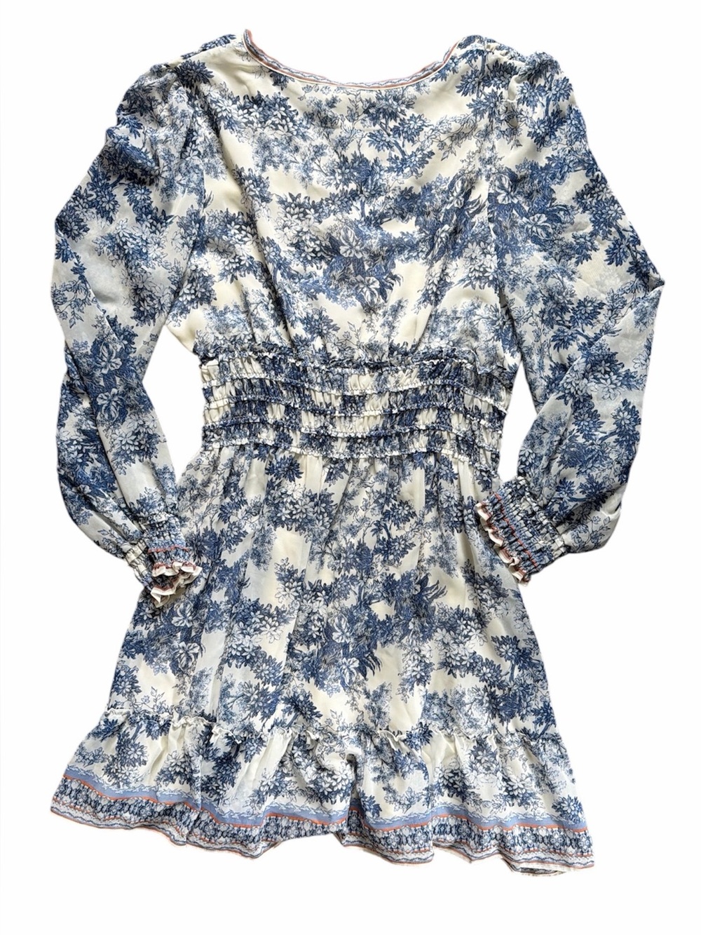 Max Studio Lined Sheer Blue Tiered Ruffle Sheer Balloon Sleeve Dress XL EUC - Picture 4 of 8